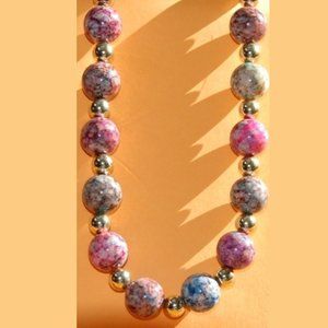 30" Plastic Pastel Jewel Toned Bead Necklace 1970s